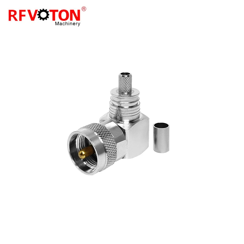 RF connector UHF type male pin RA right angle 90 degree waterproof (EZ) crimp  for LMR240 RF coaxial cable plug factory