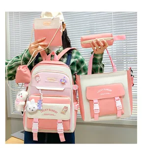 Factory Wholesale Fashion School Bags Students 5 Pcs Set Large Bookbags Student School Backpack For Women College Backpacks