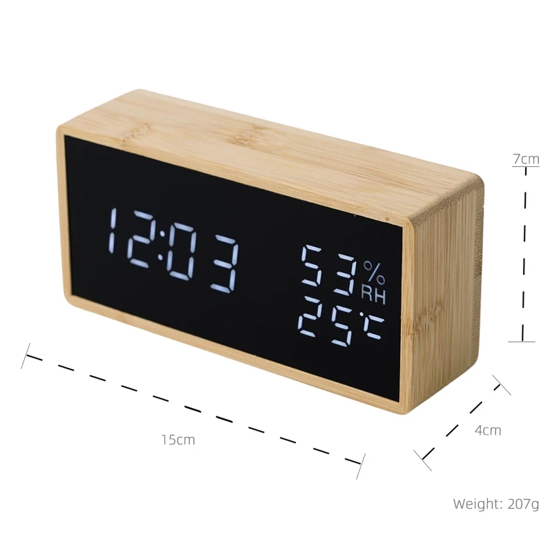 Wooden Alarm Clock Bamboo 10W Fast Wireless Charging LED Display Power Saving Voice Control Digital Alarm Clock