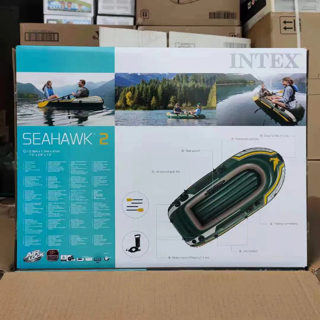 Intex 68347 Seahawk 2 Air Boat Set Outdoor Water Fishing Sport Series ...
