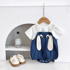 Custom Logo Unisex Baby Summer Overalls Set New Fashion Infant Cartoon Suspender Romper Baby Clothing Set