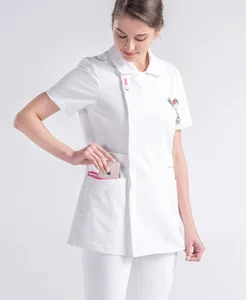 Long Short Sleeved Knitted Spandex/Polyester Plus Size White Nursing Uniform for Women Hospital Scrubs Medical Nursing Clothes