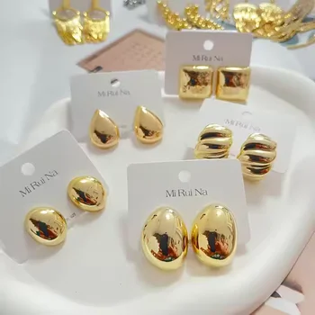 Wholesale 18K Gold Plated Smooth Large Tear Shaped Fashion Pendant Earrings Set Matte Copper Diamond Mainly Made Brass for Women