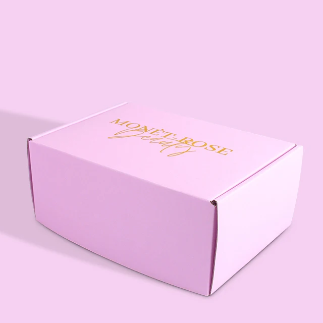 Pink Gift Box Package Customized Logo Printed Shipping Mailer Box Corrugated Gold Foil Stamping factory