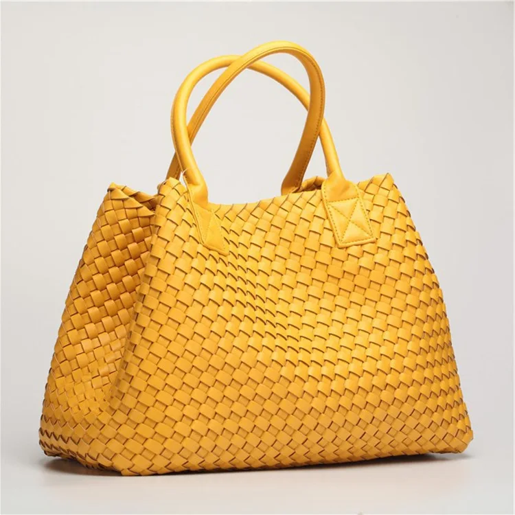 2022 Fashion Women Large Capacity Fold Handbags Ladies Yellow Pu