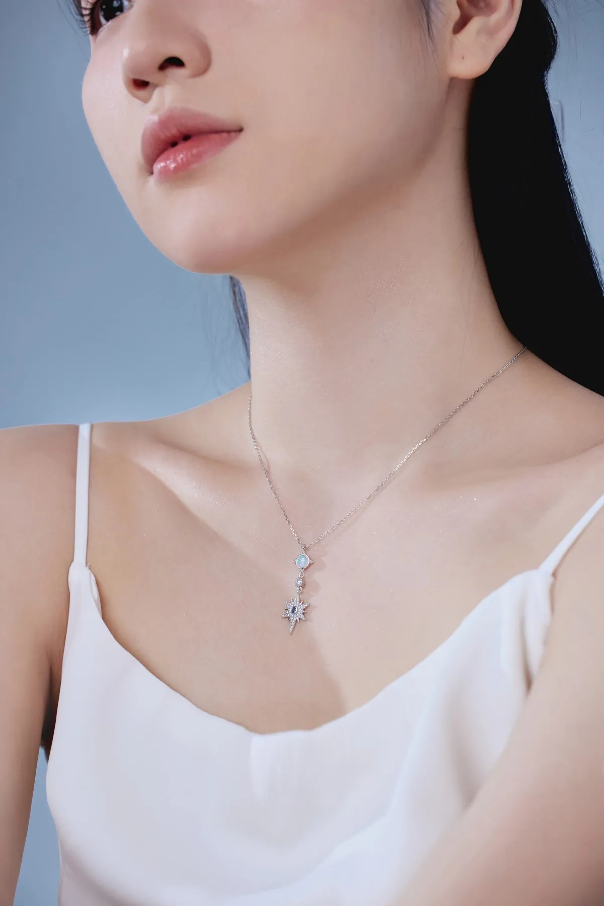 KAKODIY Vintage Elegant 925 Sterling Silver Chain Opal Hexagon Pendant Necklace Blue Star 18K Gold Plated Necklace for Women detail 4