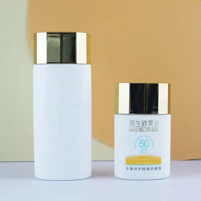 luxury gold silver 30ml 50ml white cosmetic skincare sunscreen lotion liquid makeup base cream squeeze HDPE bottle