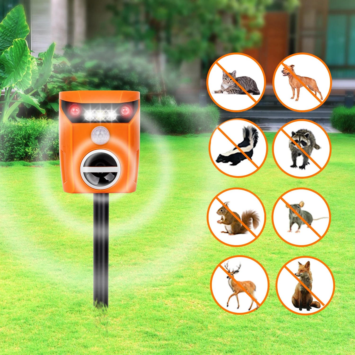 thumbnail interactive-video image 1 of Solar Powered Ultrasonic Animal Repellent - Weather Resistant With PIR Sensor 1 of 3