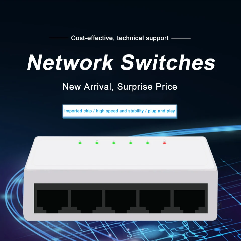 High Quality KuWFi New Switch Network 24V Power 100m Transmission Distance 5port 100Mbps Desktop Network Switch