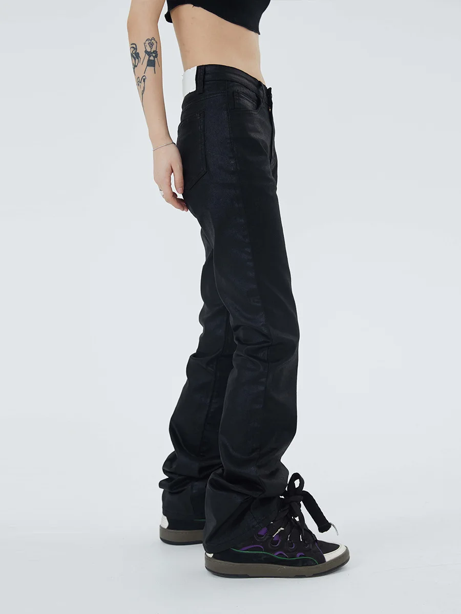 Custom Skinny Slim Stacked Waxed Coated Flared Pants Denim Pants Denim Jeans Femmes Women's Pants Women Jeans