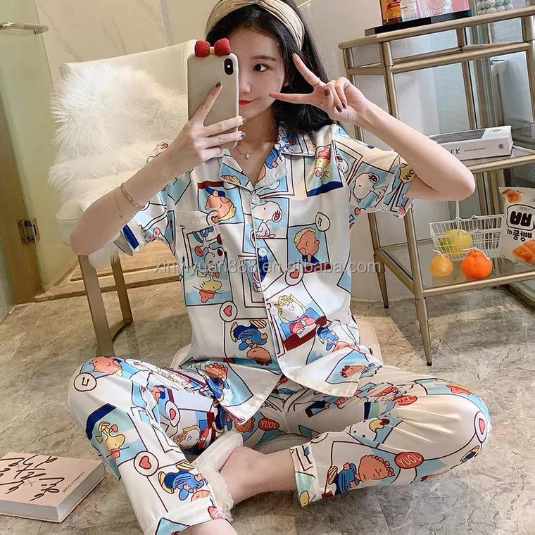 Cute Pattern Couple Pajama Set Cotton Long Sleeve Homewear Lovers ...