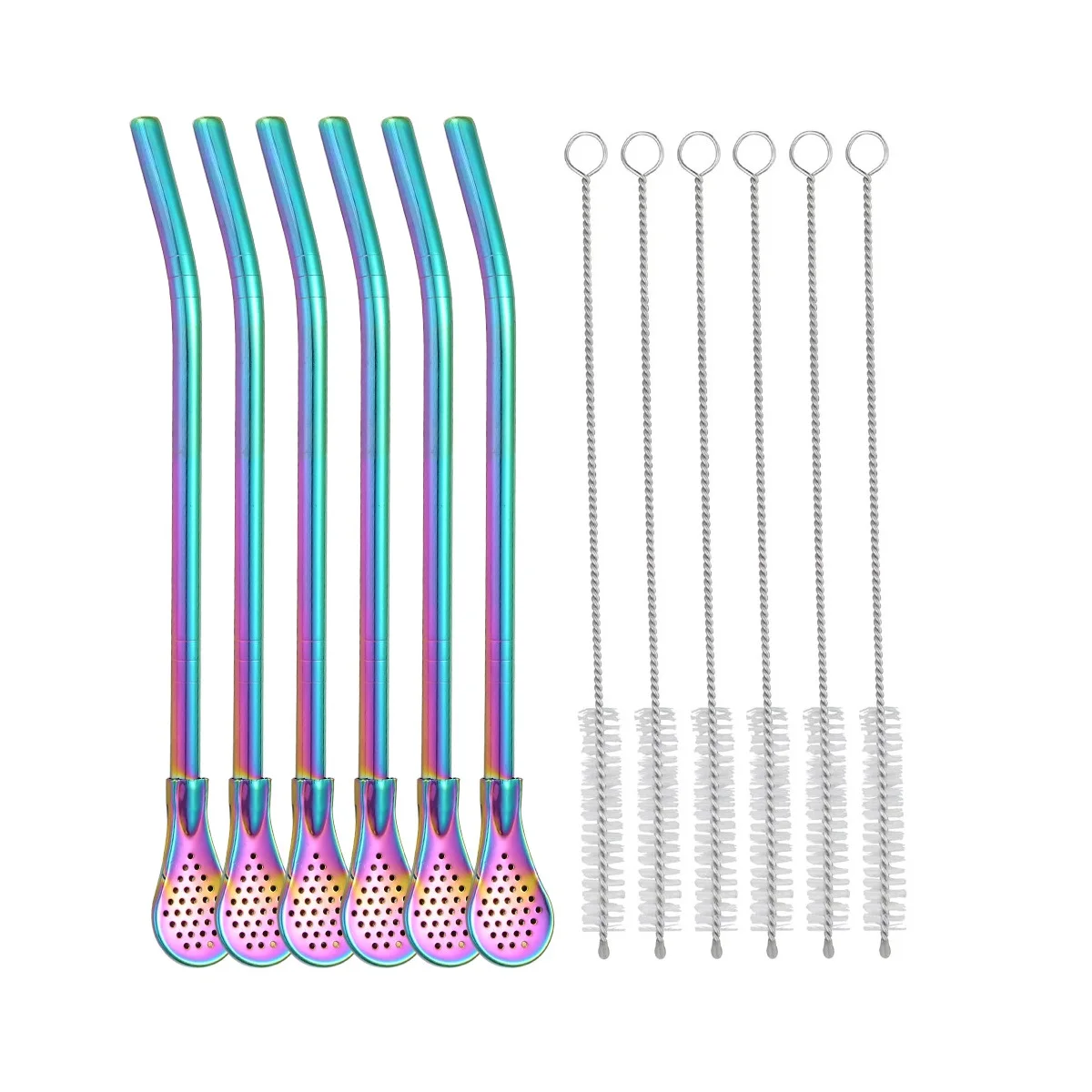 Sales ECO-friendly Multipurpose Stainless Steel Filter Straw Spoon Reusable Coffee Tea Metal Straw Spoon with Custom Logo