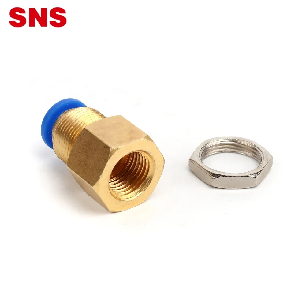 SNS SPMF Series One Touch air Hose Tube Quick Straight Brass Bulkhead Fitting Pneumatic Female Thread Connector