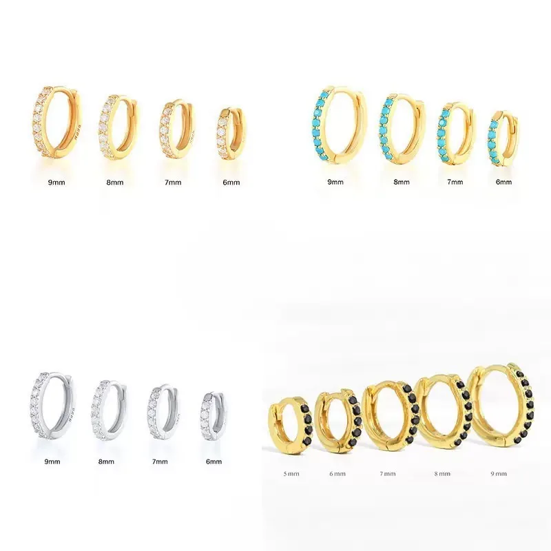 Hot Simple Wedding Gift Fine Stainless Steel Geometric Gold Plated Zircon Fashion Hoop Earrings 6mm-9mm Women