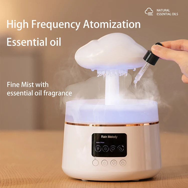 Mushroom Aroma Diffuser Humidifier Christmas  Cloud Rain Fall Oil Mood Night Light Humidifiers with Colorful Lighting