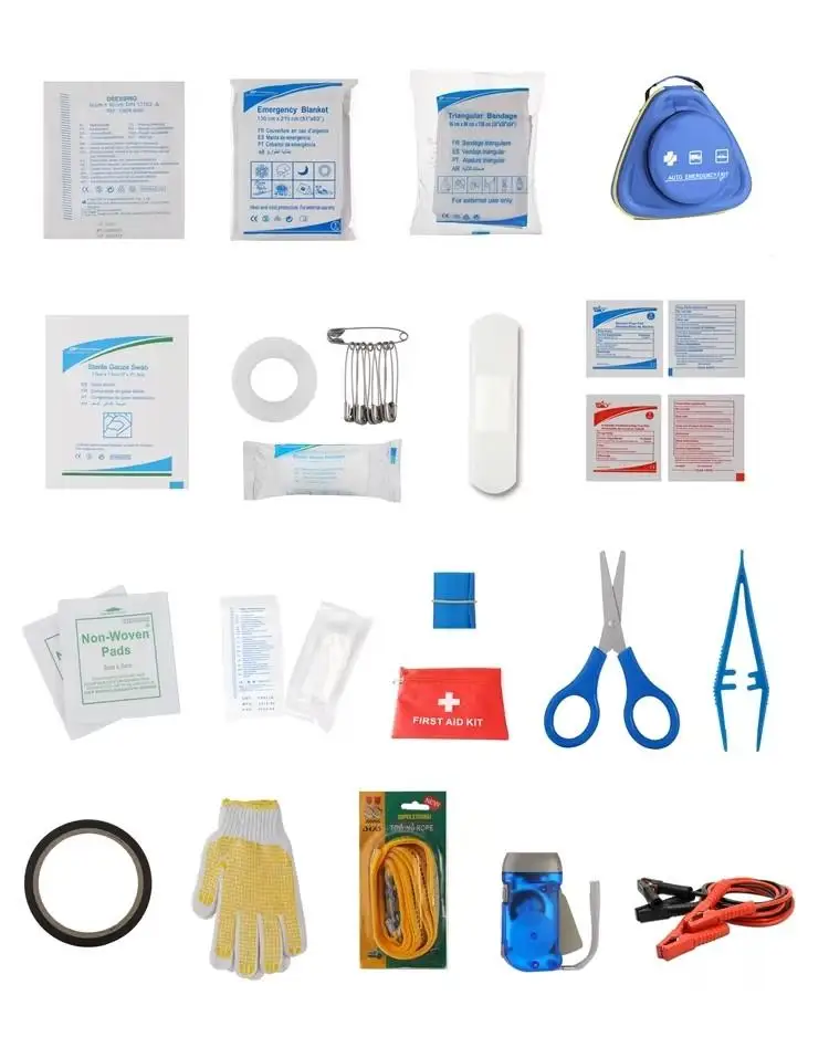 Vehicle Emergency First-Aid Kit Road Travel Survival Assistance Type Emergency Tool Kit with Folding Warning Triangle