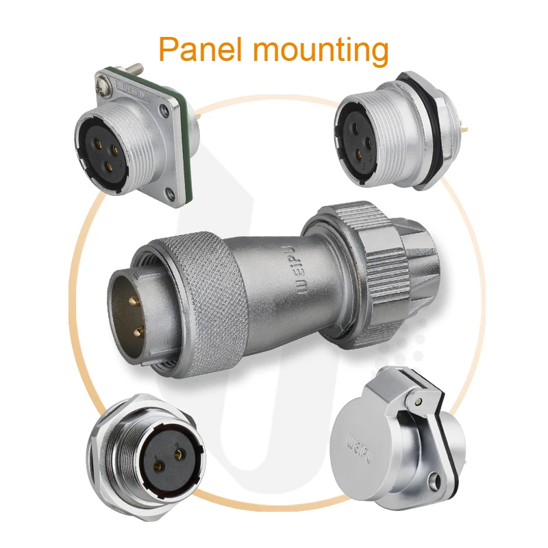 WEIPU IP67 16MM 20MM Waterproof Connector 2-hole Flange Receptacle IP67 2 Pin Insulated Electrical Cable Connector With Wire