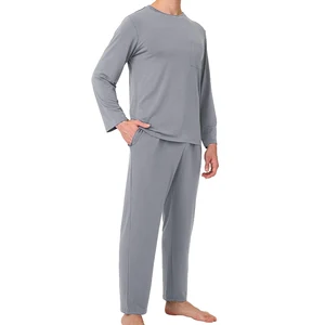 Sustainable Bamboo Fiber Men's Pajamas Loungewear Pjs Custom Adult Pyjamas Comfy Lounge Sets with Pockets