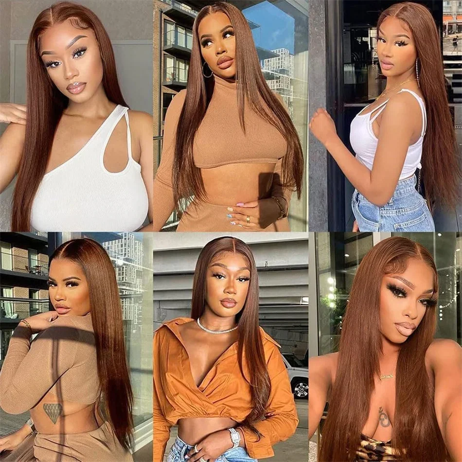 Chocolate Brown Glueless Wig HD Transparent Lace Frontal Wig Brazilian Hair Wigs Pre Plucked_voghion.com
