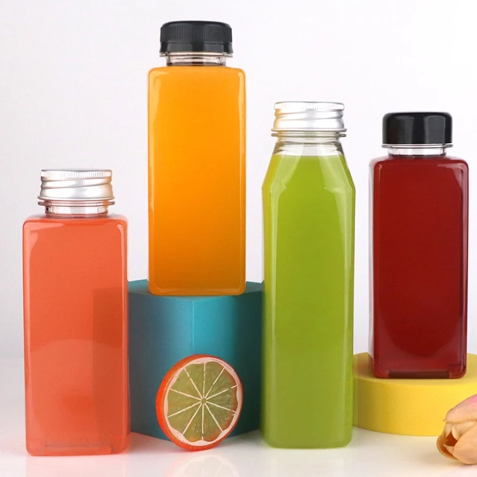 250ml Unique Body Shape Round square for Juice Beverage Water Drink Cup Empty Disposable clear Pet Plastic Bottles with Cap