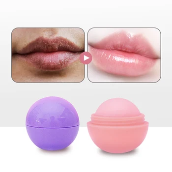 Custom Logo Vegan Organic Lip Care Moisturizing Chapstick Private Label Lip Cream Exfoliating Purple Round Ball Lip Balm