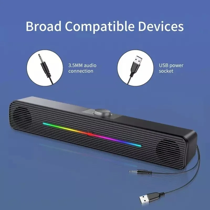 TV bar Speaker RGB Wired Cable PC Laptop Desktop Usb Multimedia Small ...