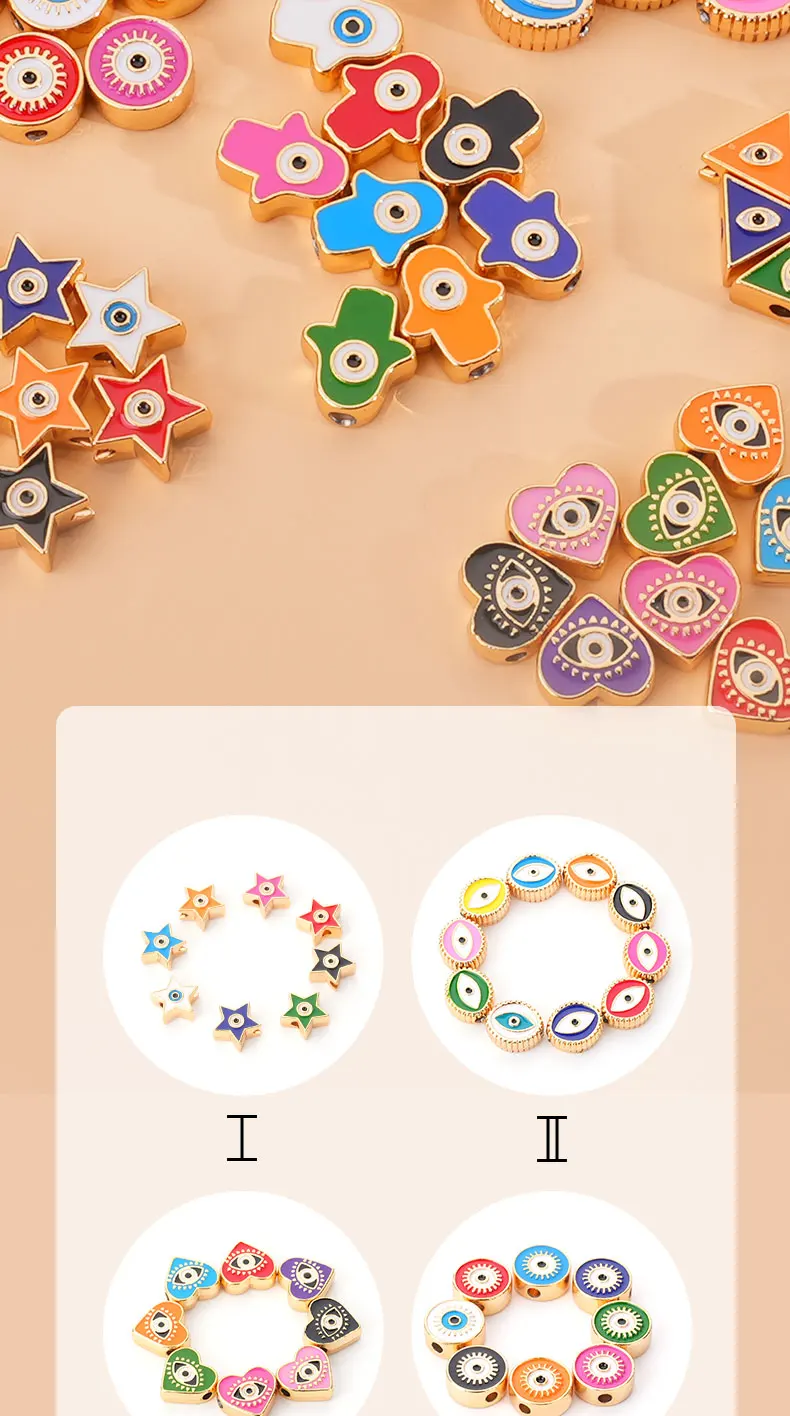 Cute Diy Y2k Accessories Boncuk Enamel Painted Heart Star Hamsa Turkish