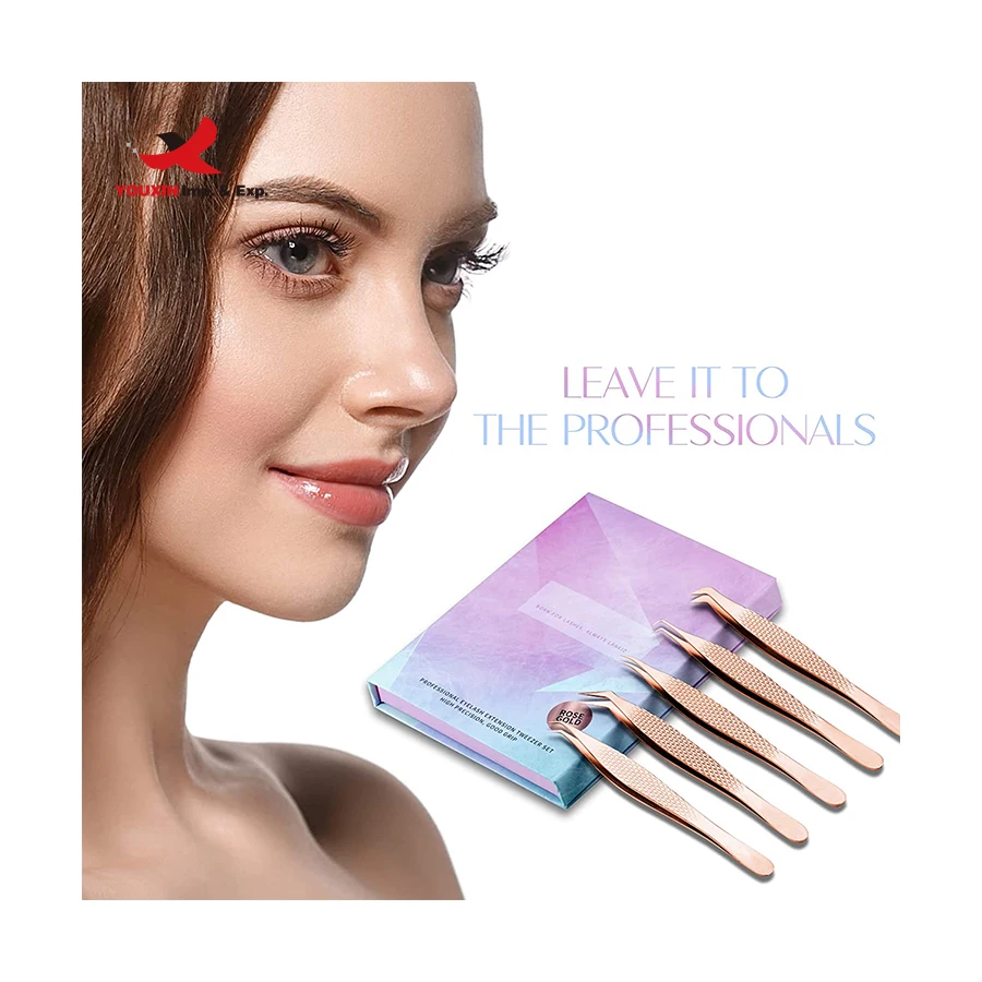 Fengfly Metal Lash Tweezers Eyelash Tweezer Kit Volume Rose Gold Lash Precision Tweezers Buy