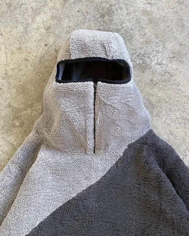 Custom Relaxed Fit Cotton Pullover Thick Blank Patchwork Fluffy Half Zip Fleece Ninja Masked Winter Sherpa Menn Hoodie With Zip gallery 4