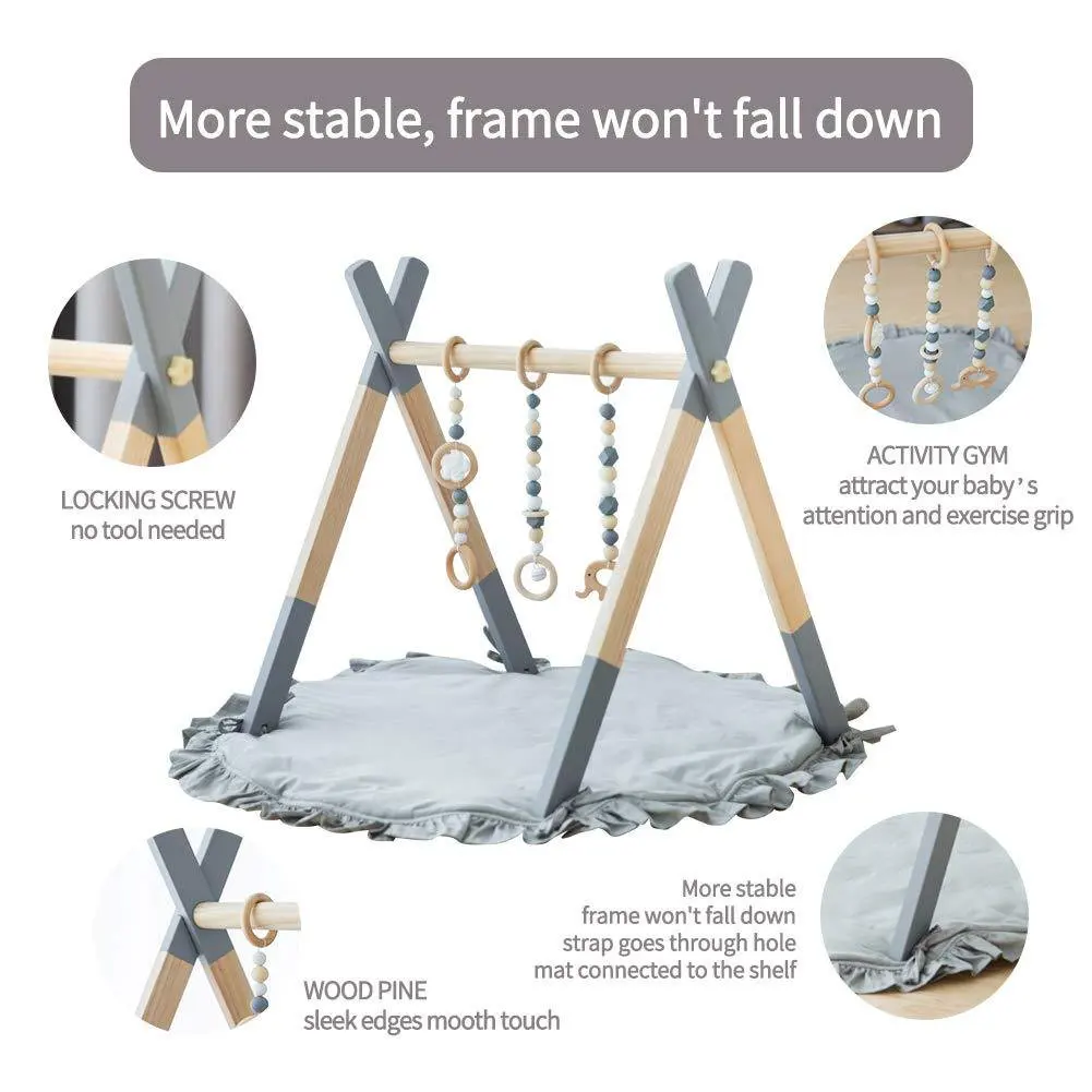 Деревянный складной детский тренажерный зал с ковриком Детская игровая рамка для тренажерного зала подвесные игрушки бара и занятий в спортзале