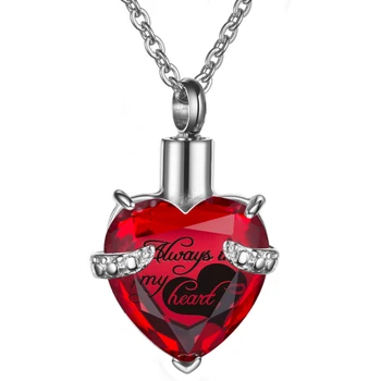 Memorable stainless steel cremation urn pendant 12 months heart birthstone necklace for ashes