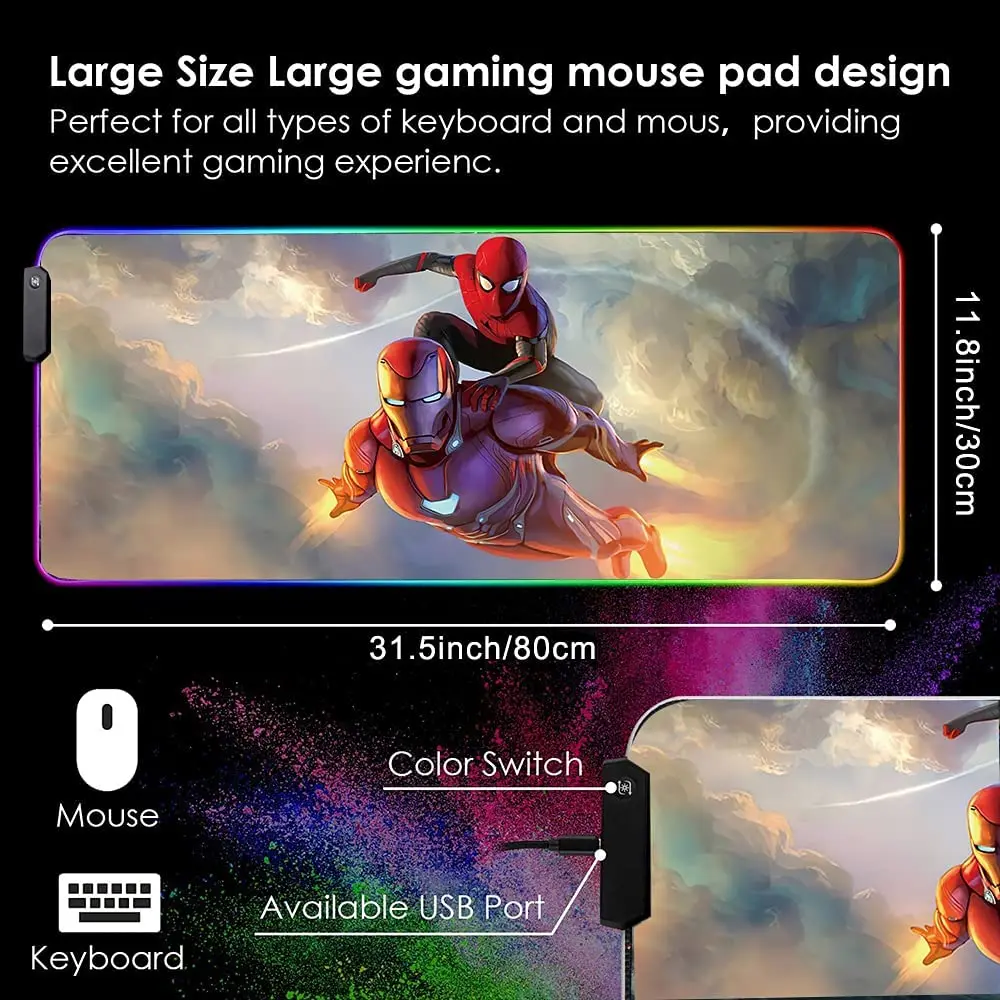 Custom print large led rgb mouse pad computer accessories gaming mouse mat led gamer computer desk mat