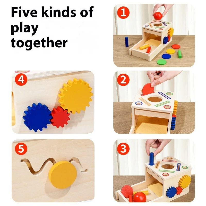 Montessori educatief speelgoed Vroeg leermateriaal Tandwiel Kleuren combineren Houten speelset Baby speelgoed Muntendoos Objectpermanentiedoos Speelgoed