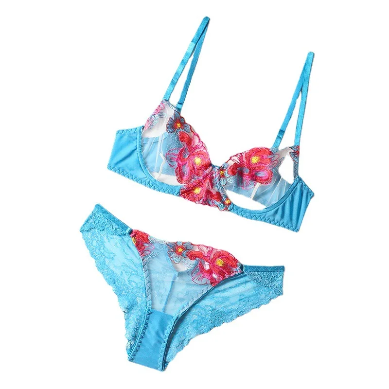 Women Sexy Lingerie Colorful Embroidery Set