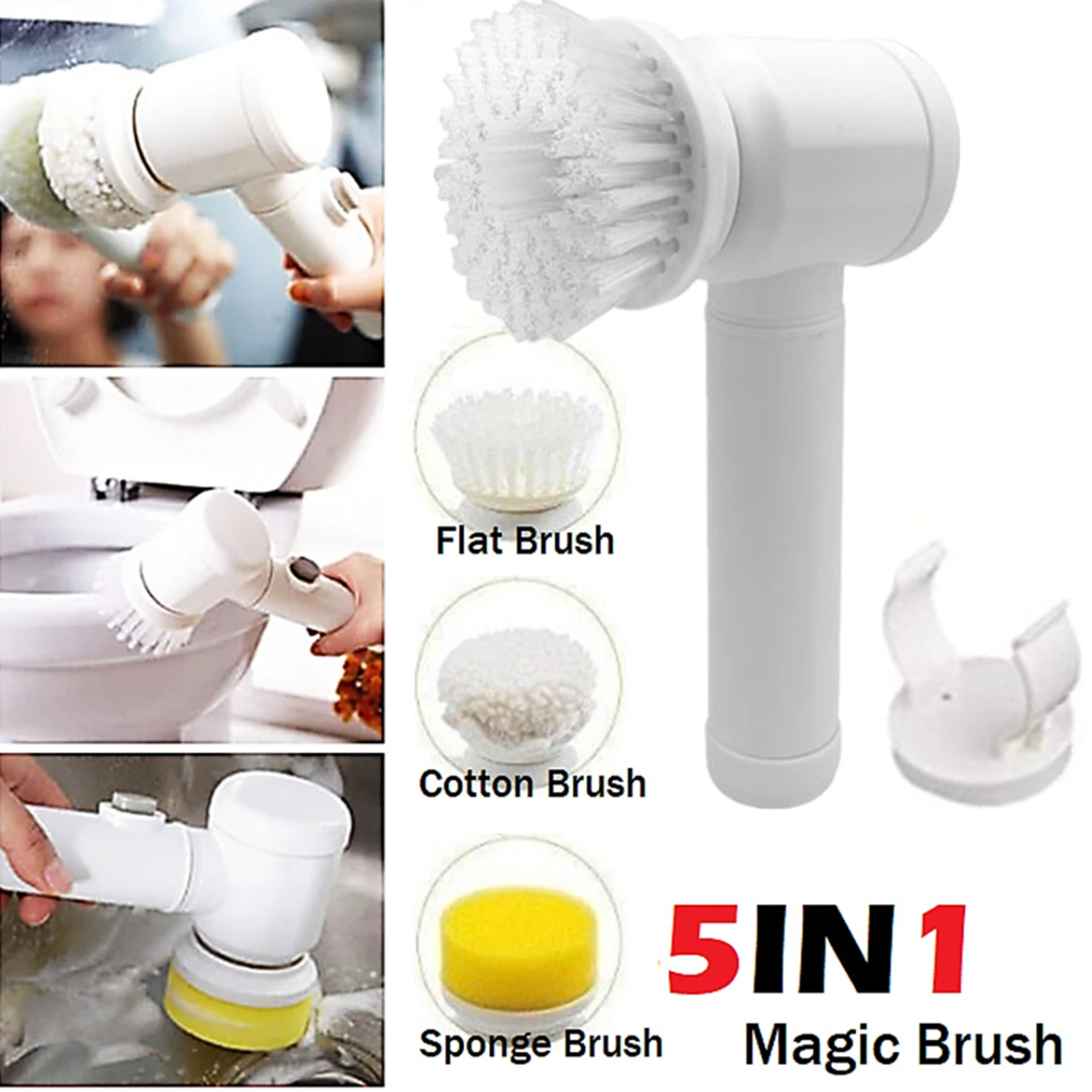 Electric Cleaning Brush Bathroom Scrub Kitchen Cleaning Tool Usb 5 In 1 Handheld Bathtub Brush