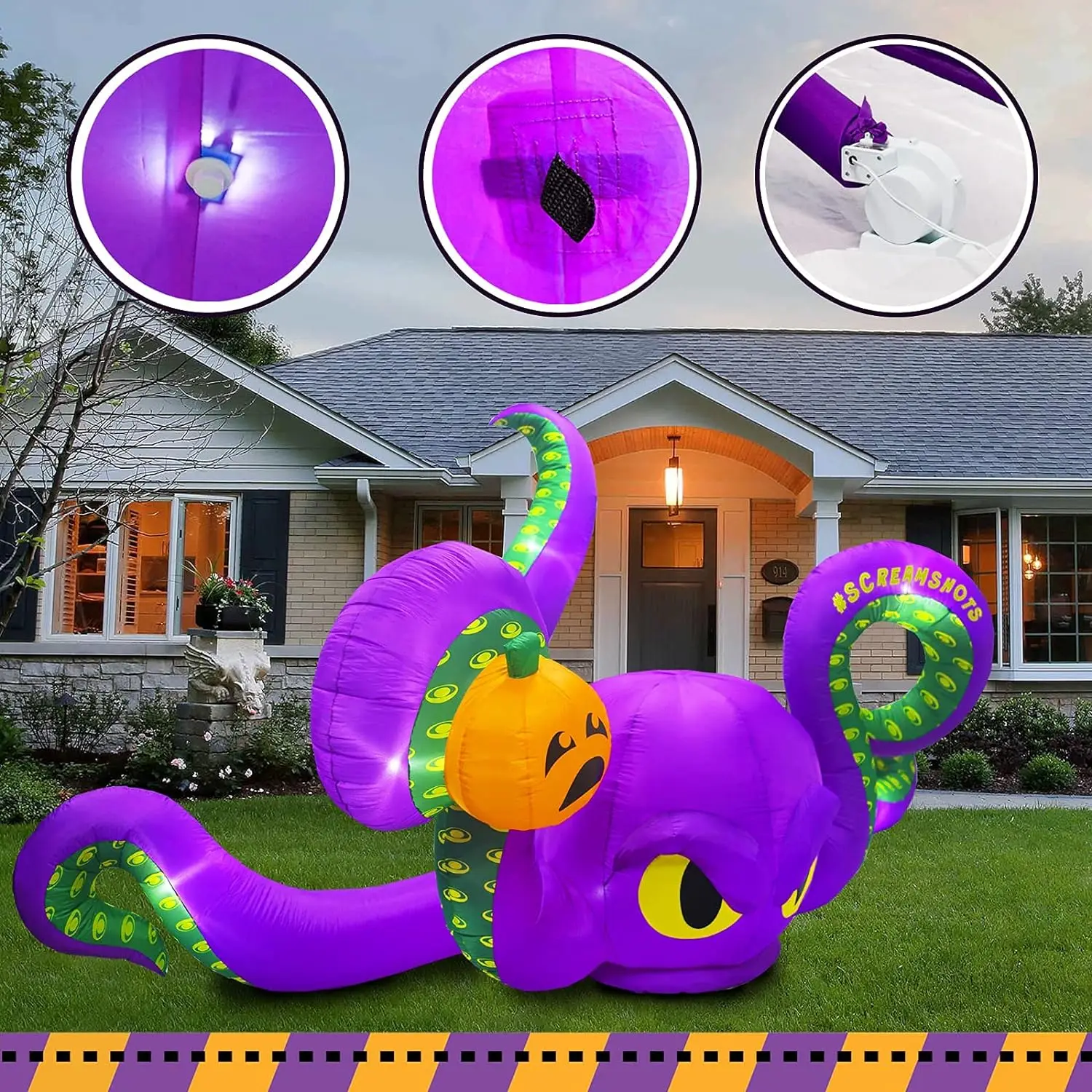Factory Customization 12ft Inflatable Octopus With Pumpkin Decoration