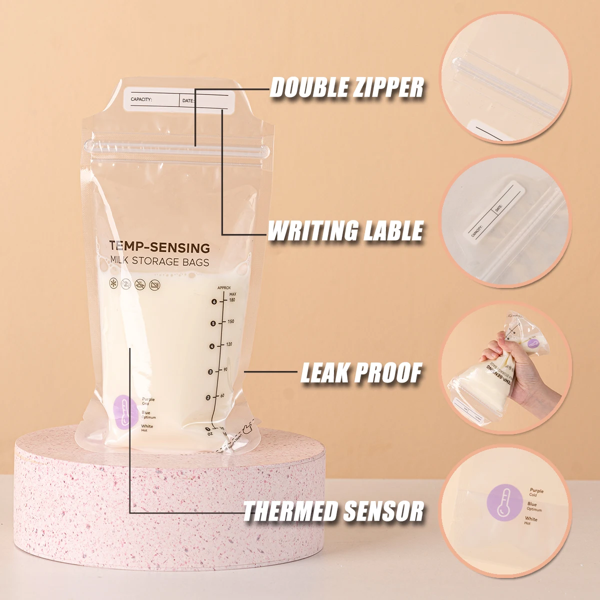 Pour Design Custom Label OEM Sevice Double Ziplock Breastmilk Storage Bag with Color Box Package  Breast Milk Storage Bag