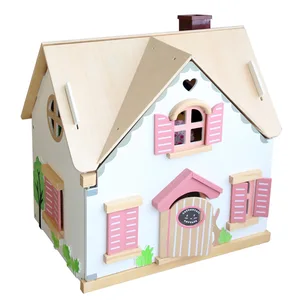 Worry-free After-sales Children's Two-storey European Style Villa Juguetes Wooden Toy with Chimney Dollhouse for Kids Boys Girls
