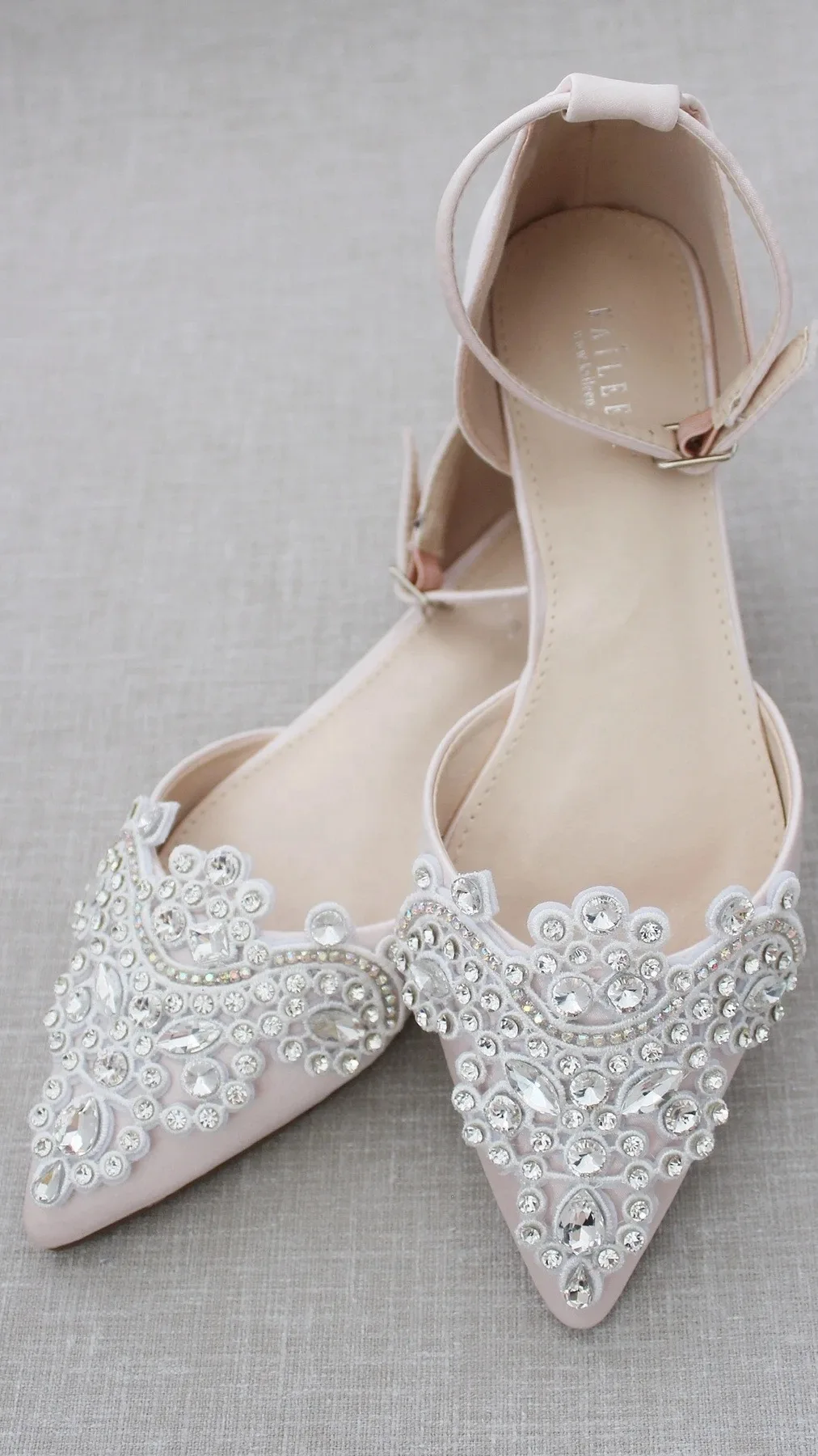 Bridal Wedding Shoes Custom Dusty Pink Satin Pointy Toe Flats With ...