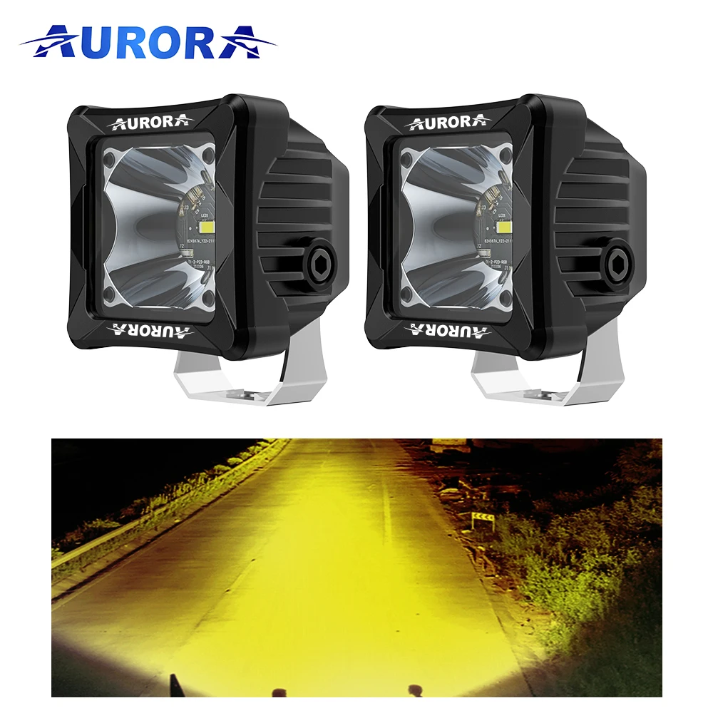 AURORA Fog Lights square Led Work Light for Off-road Yellow and White Color Off Road 4x4 ATV Truck Led Light for Motorcycle