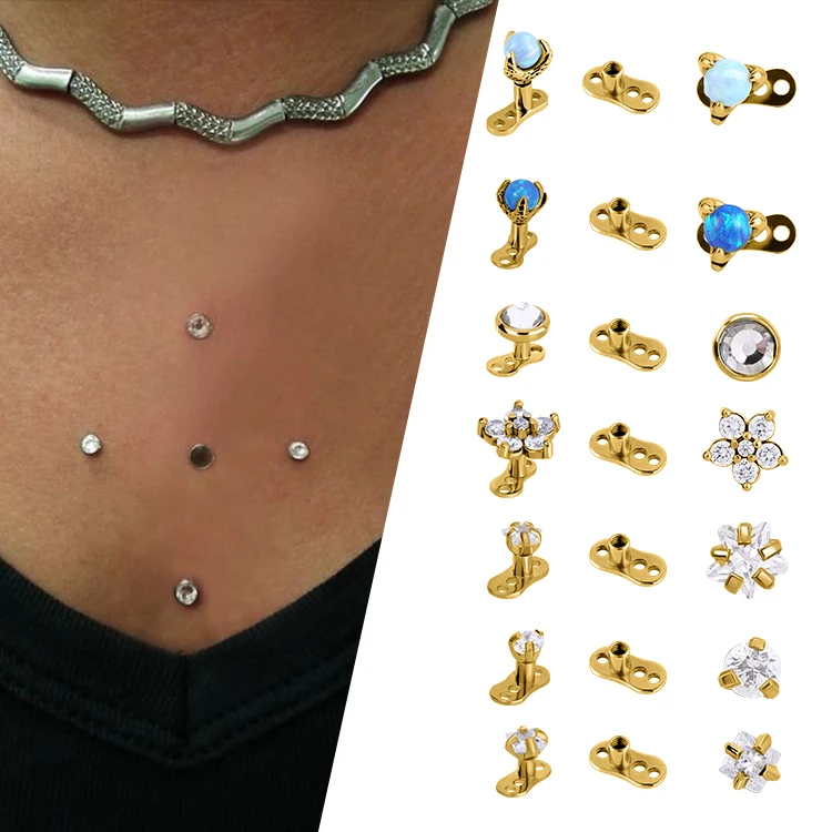 Body Piercing Internally Thread Micro Dermal Anchor Dermal Piercing With Crystal