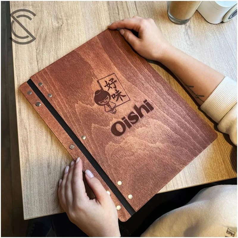Wholesale Eco-friendly IP67 Waterproof Premium Custom Engraved Logo A4/A5 Wood Grain Menu Screw Post Binding for Cafe