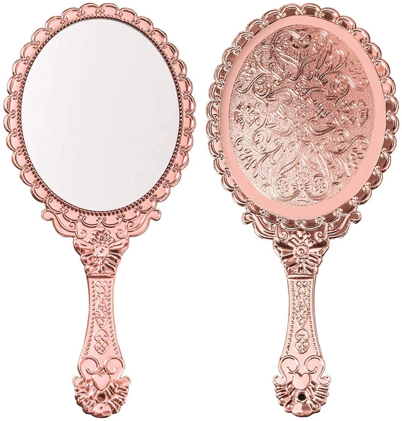 Pink Oval Vintage Hand Mirrors Retro Pattern Makeup Mirror Hand Held Mirror, image size:1412x1477