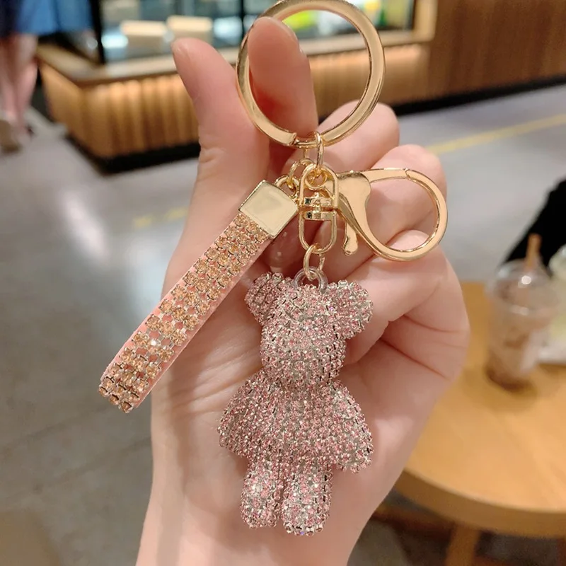 Rhinestone Bear Key Chain Cute Diamond Key Ring for Girls