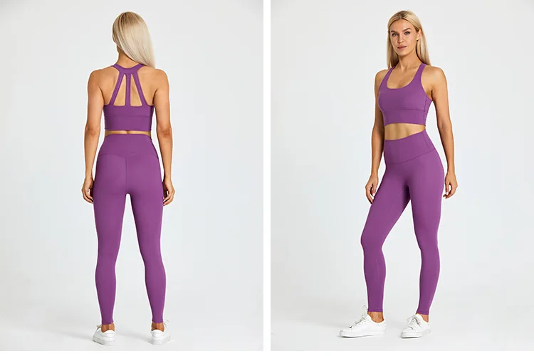 Women 2 Piece Set Hollow Back Halter Strap Design Women Top Yoga Bra