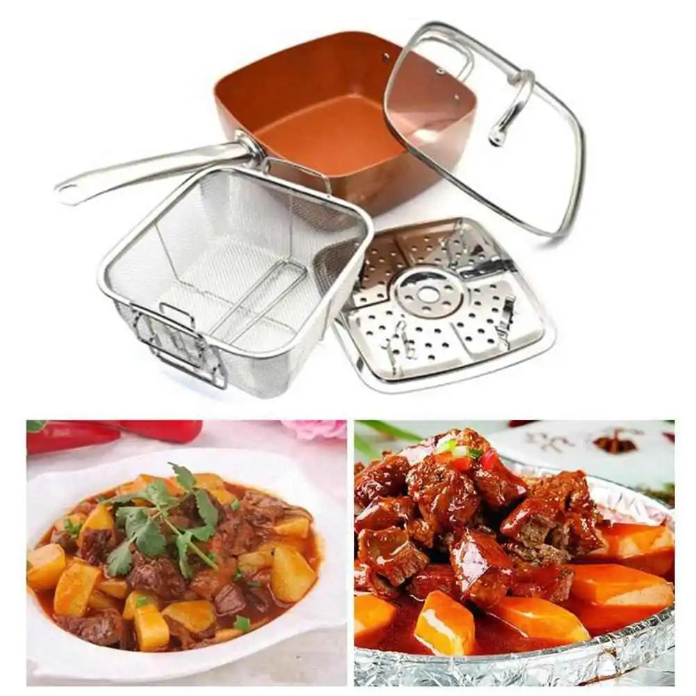 Cook Deep Square pan set Nonstick Copper Pan Chef 4 Piece Set Frying  Basket, Steamer Tray for Multi-purpose pot Cookware set - AliExpress