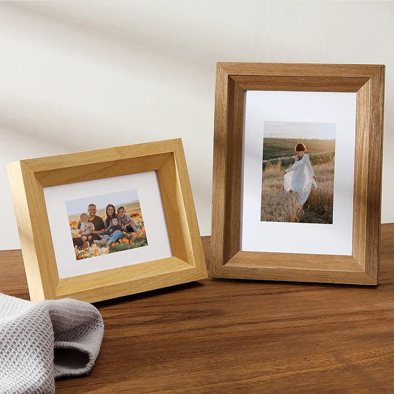 Customized Display Oak Photo Frames Stand Luxury Vintage Wall Hanging Table Desktop Bamboo Wood Photo Frame