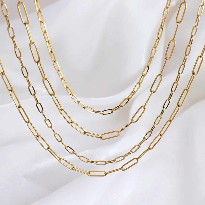 Dainty 18k Gold Paper Clip Chain Necklace Waterproof Minimalist