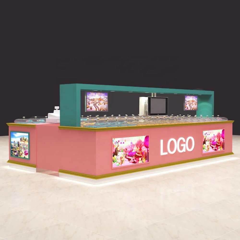Modern Candy Kiosk Design in Mall/portable Mobile Sweet Counter Stall Idea for Popcorn with Cotton Retail Display Shelf for Sale