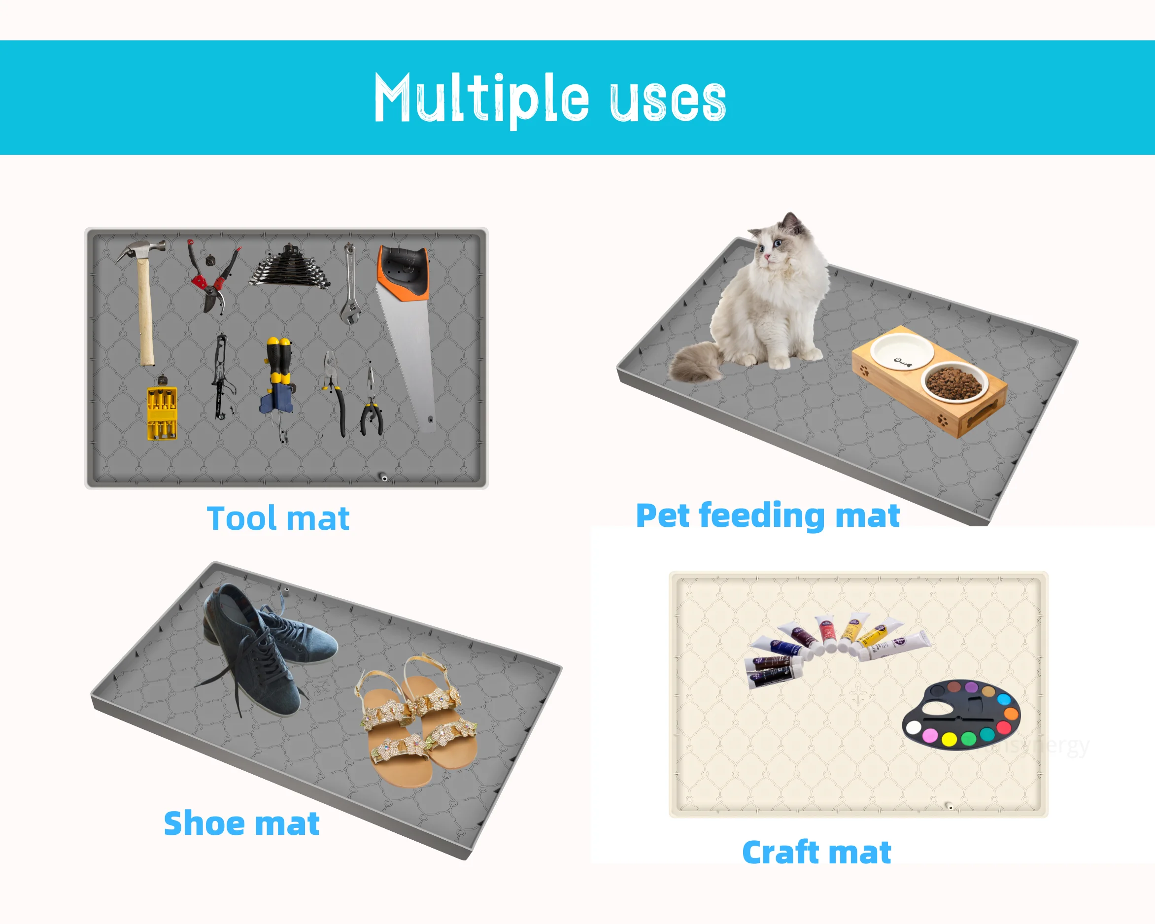 34'' 22'' Silicone Waterproof Under Sink Mat With Hole For Plumbing Cut